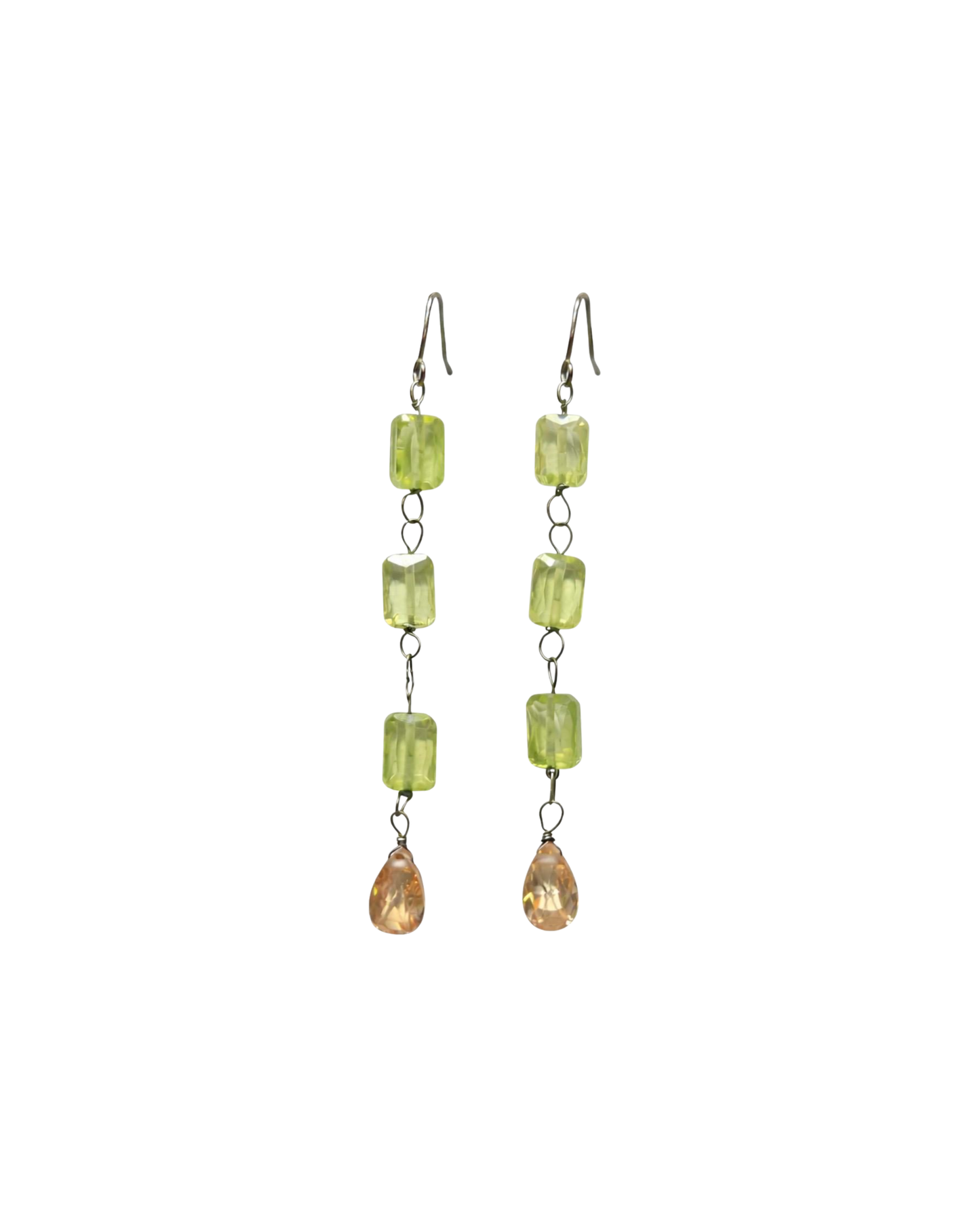Sterling Silver Light Green & Peach CZ Drop Earrings