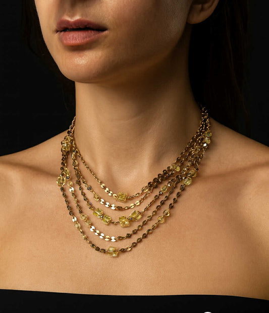 14K Gold Filled Yellow Swarovski Crystals 5-Stranded