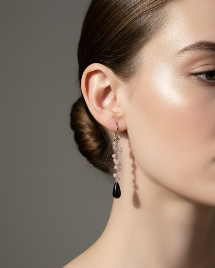 14k Gold Filled, Rose Jade, and Hematite Earrings