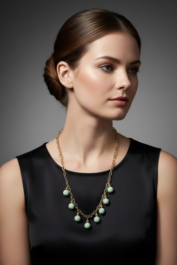 14K Gold Filled Green Natural Stone Necklace