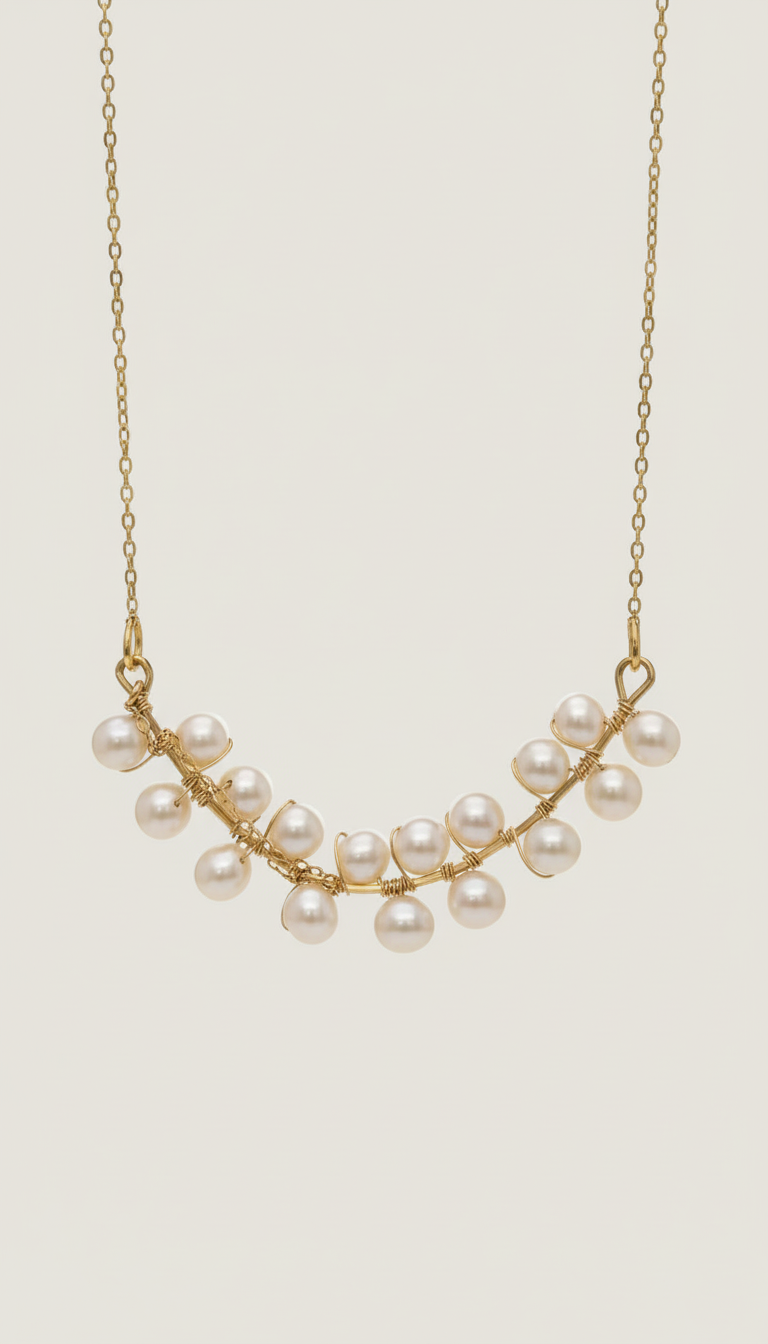 14K Gold Filled Chain and Wire Wrapped Freshwater Pearls