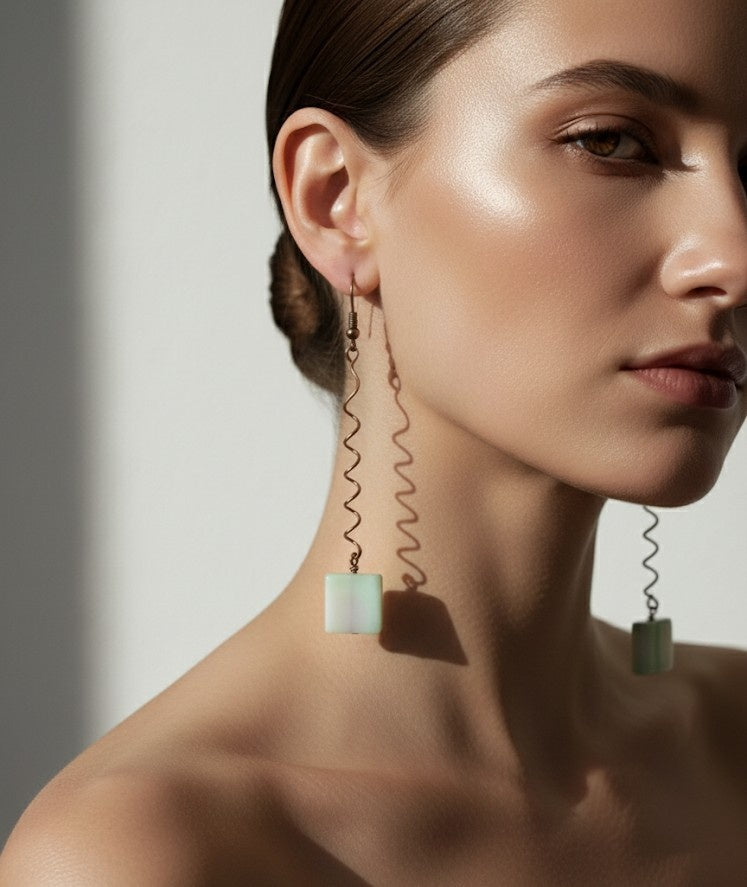 14K Gold Filled Wire and Green Stone Earrings