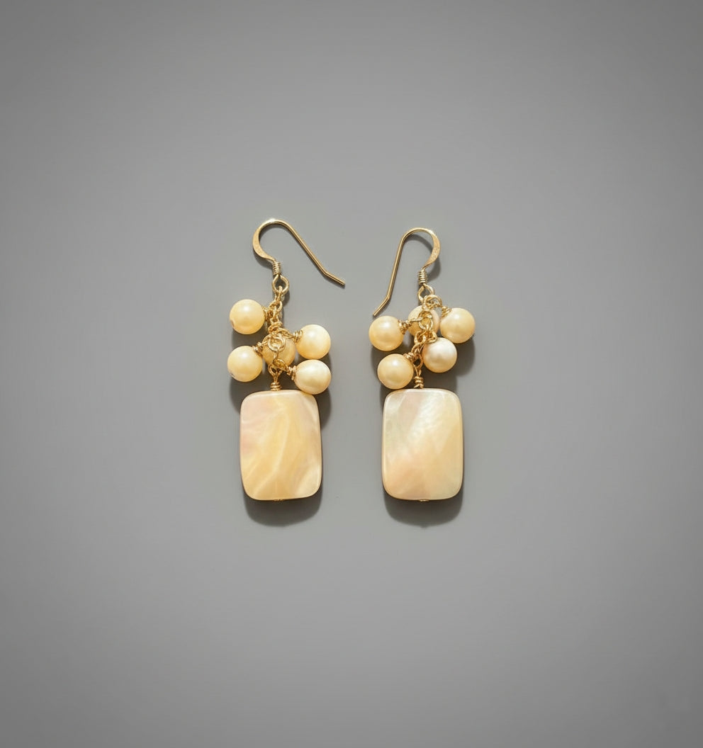 14K Gold Filled Wire Wrapped Mother of Pearl Earring