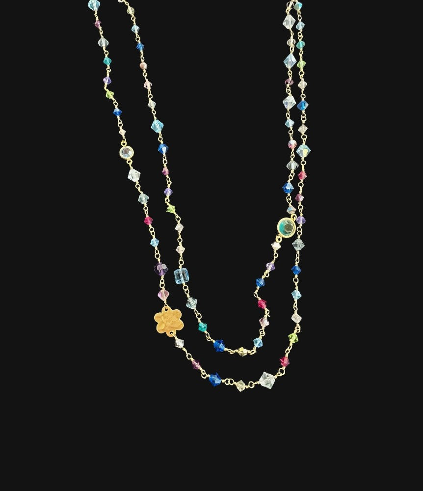 14K Gold Filled Wire Wrapped Earrings with Multi-Color Swarovski Crystals