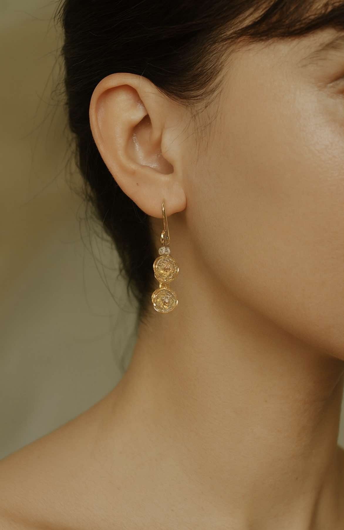 14K Gold Filled with Carved Roses and Yellow Stones