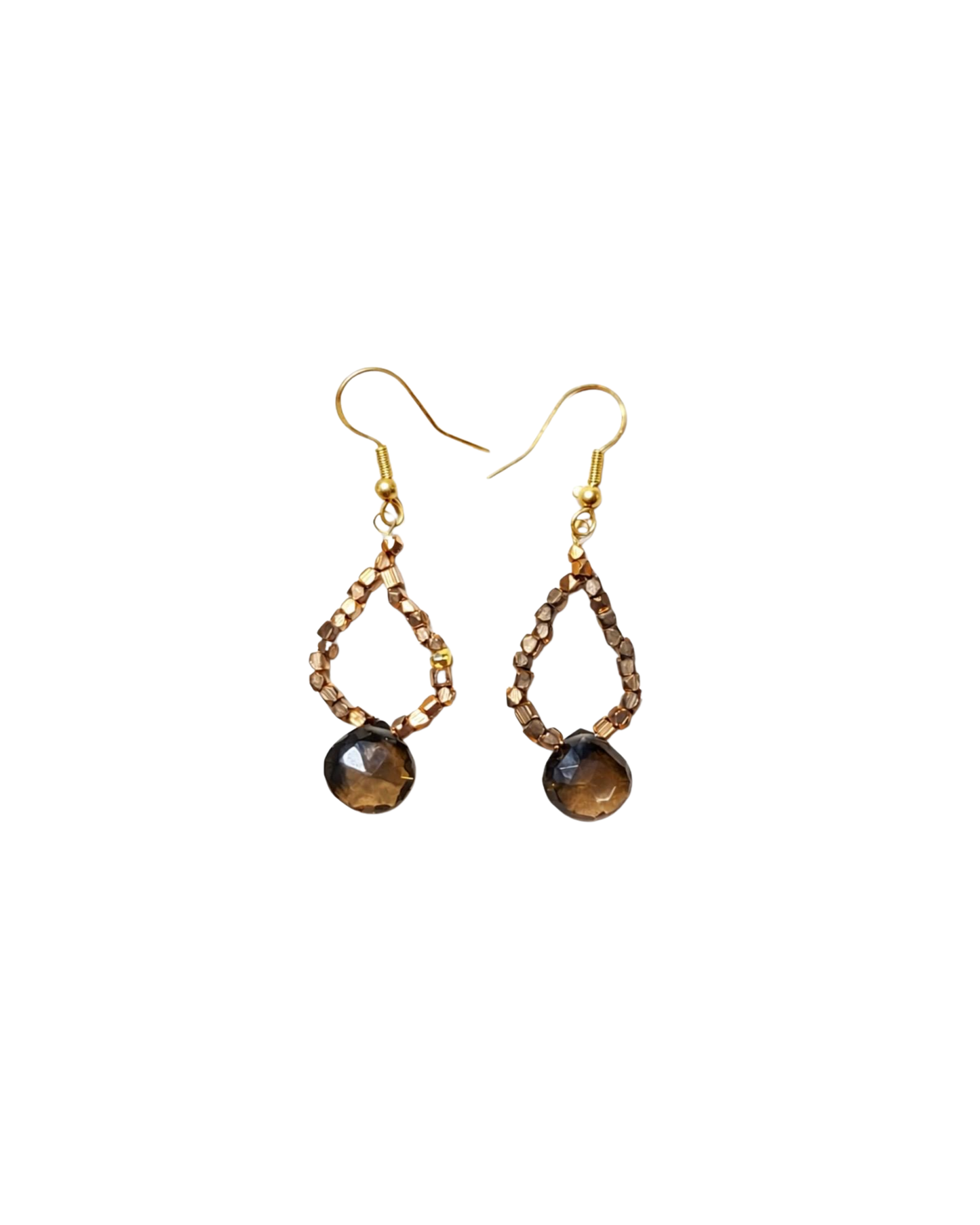 14K Gold Filled Pyrite & Smoky Topaz Drop Earrings