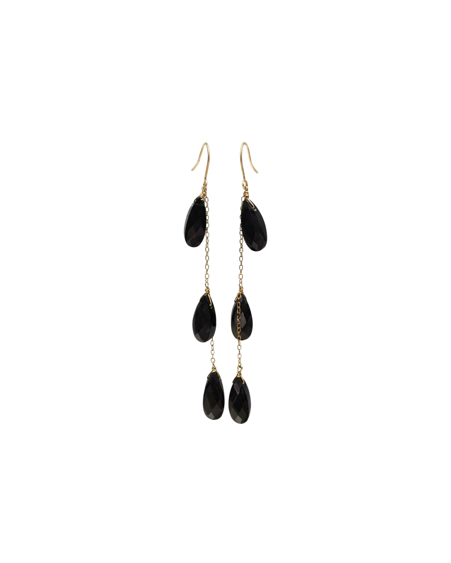 14K Gold-Filled Chain Wire-Wrapped Black Onyx Drop Earrings