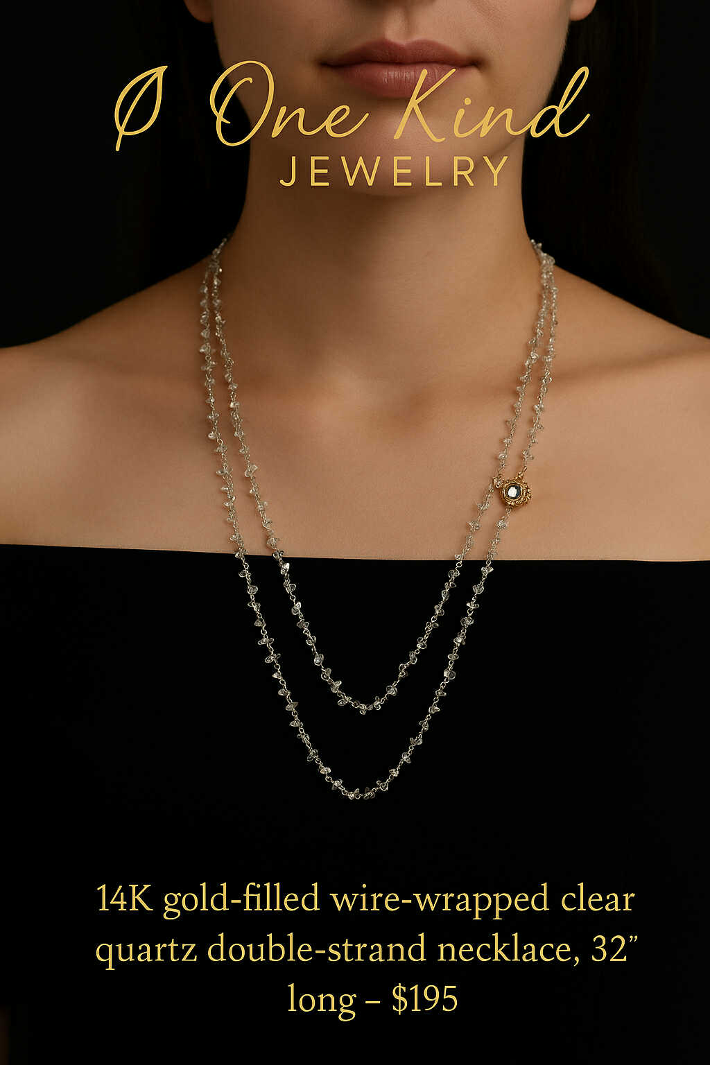 14K Gold-Filled-Wire Wrapped Clear Quartz Double-Strand Necklace – 32-Inch