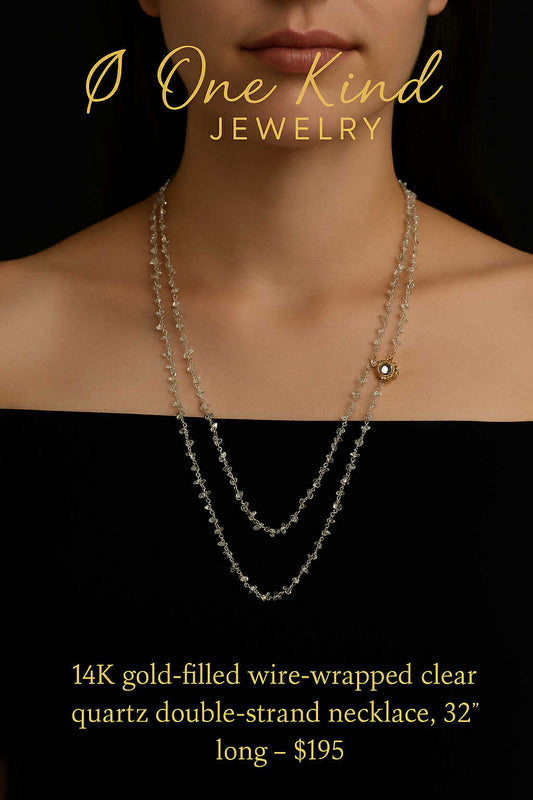 14K Gold-Filled-Wire Wrapped Clear Quartz Double-Strand Necklace – 32-Inch