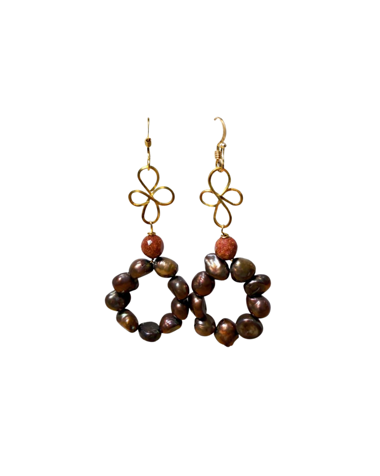 14K Gold Filled Freshwater Pearl Hoop Drop Earrings