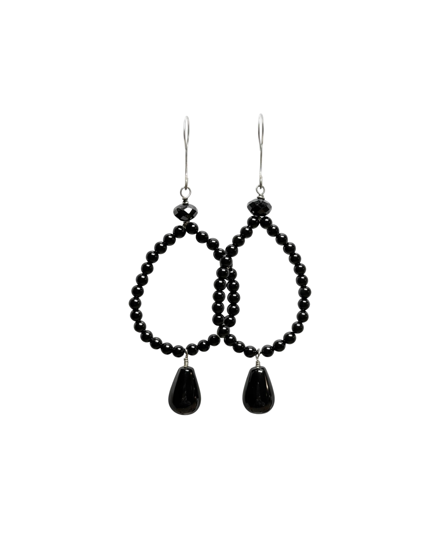 Sterling Silver Black Onyx Hoop Drop Earrings
