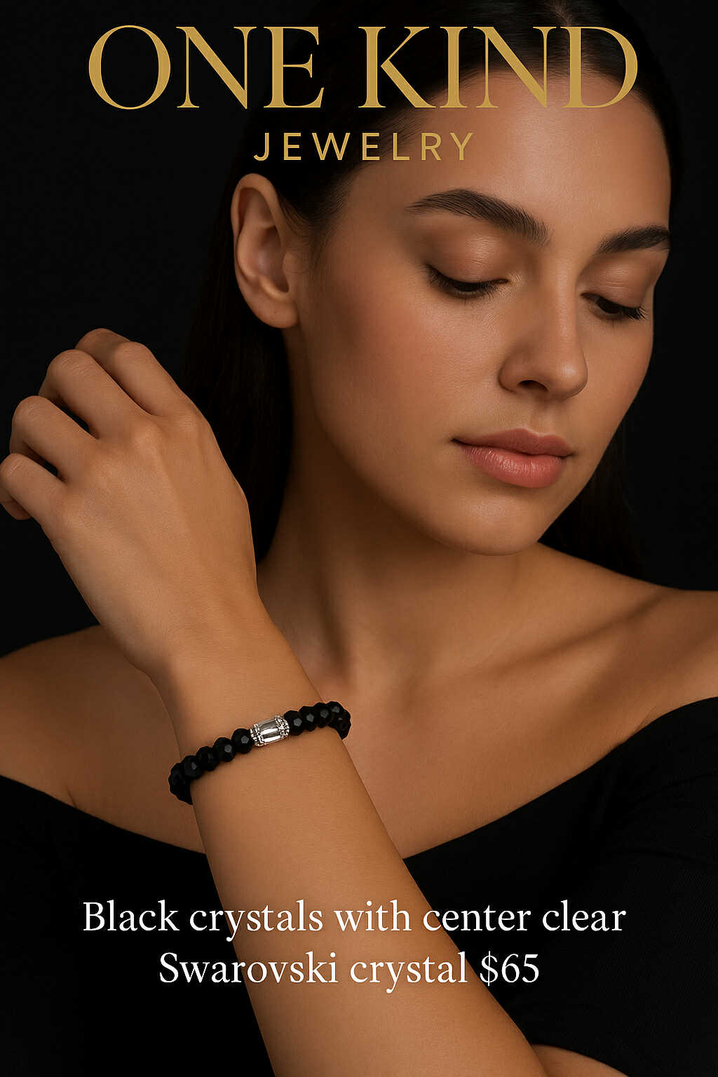 Black Crystals With Center Clear Swarovski Crystal