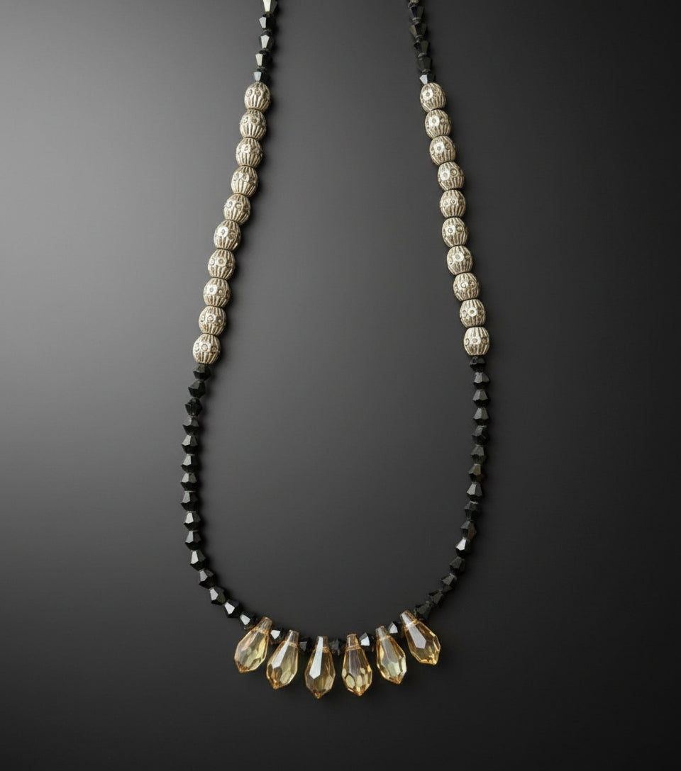 Black and Gold Swarovski Crystals with Sterling Silver Beads