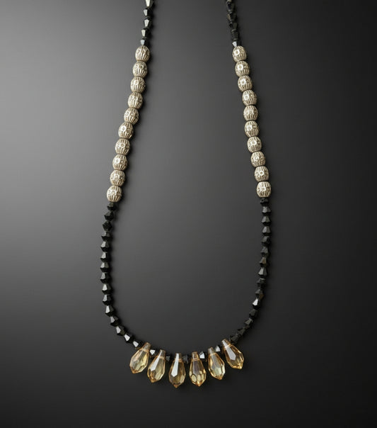 Black and Gold Swarovski Crystals with Sterling Silver Beads