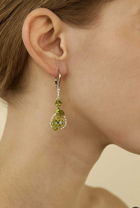 Peridot and Bead Earrings Sterling Silver Wire Wrapped