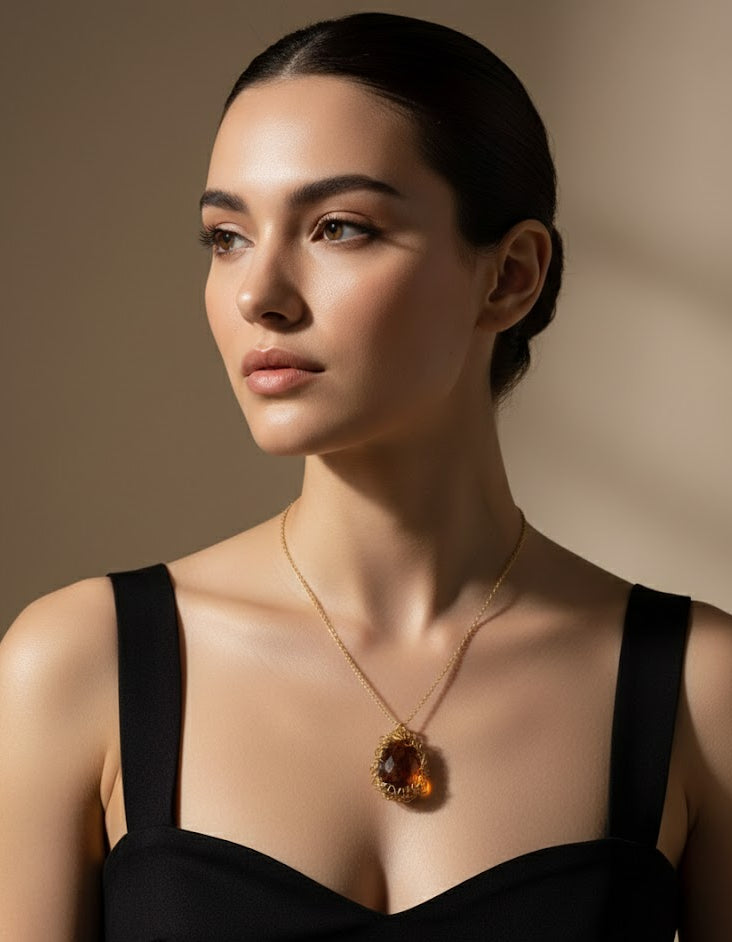 Smoky Topaz 14K Gold Filled Wire Wrapped Necklace