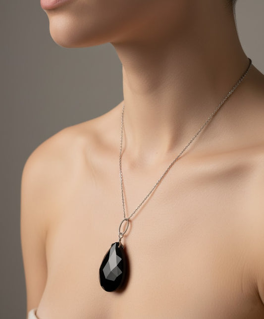 Sterling Silver Faceted Black Onyx Pendant