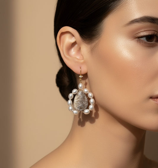 Sterling Silver Earrings with Agate and Freshwater Pearls