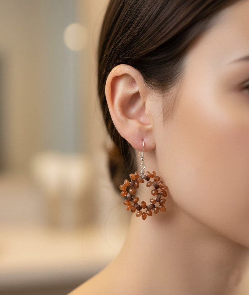 Sterling Silver and Wire Wrapped with Wood Beads and Carnelian
