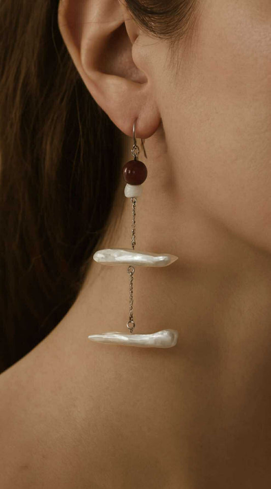 Sterling Silver Chain and Ear Wire Freshwater Pearls with Cat’s Eye Stones and Carnelian