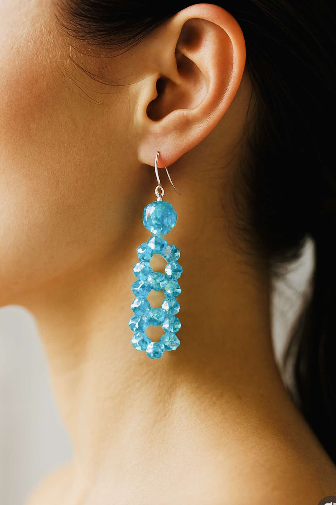 Sterling Silver Wire Wrap with Blue Crystal Earrings