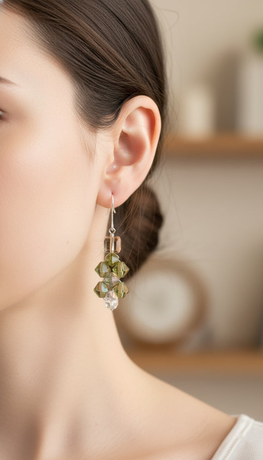 Sterling Silver Wire Wrap with Green Swarovski Crystals and Yellow Citrine