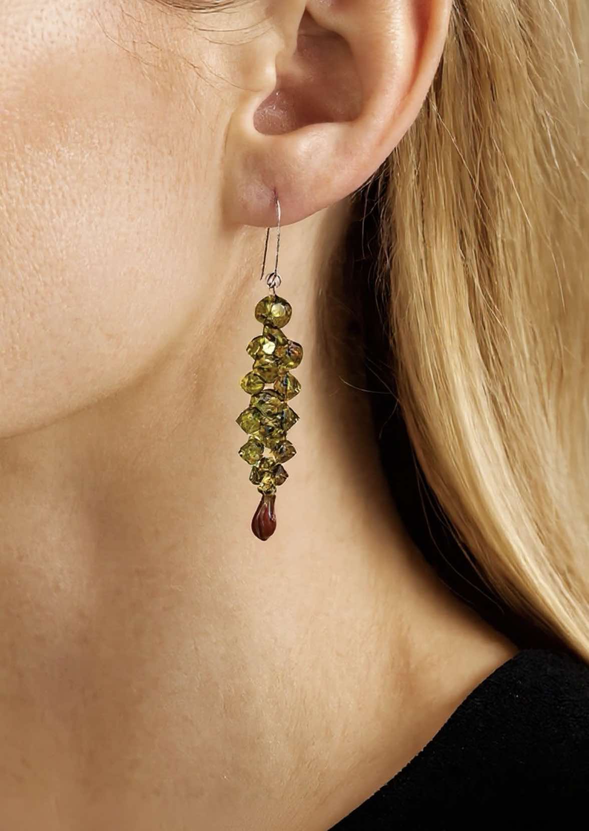 Sterling Silver Wire Wrap Earrings with Green Swarovski Crystals