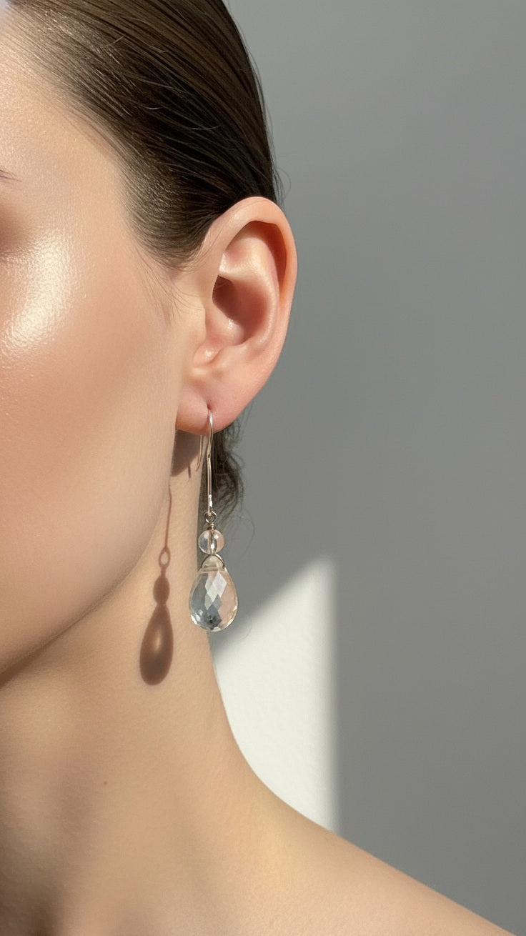 Sterling Silver Earrings with Lemon Quartz and Clear Quartz