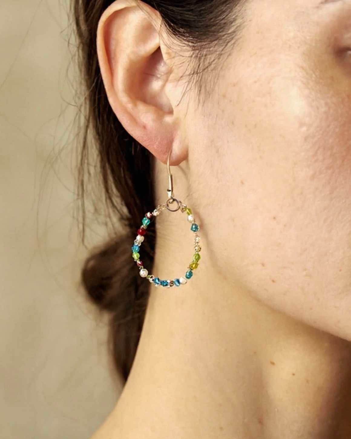 Sterling Silver Earrings with Multi-Color Swarovski Crystals