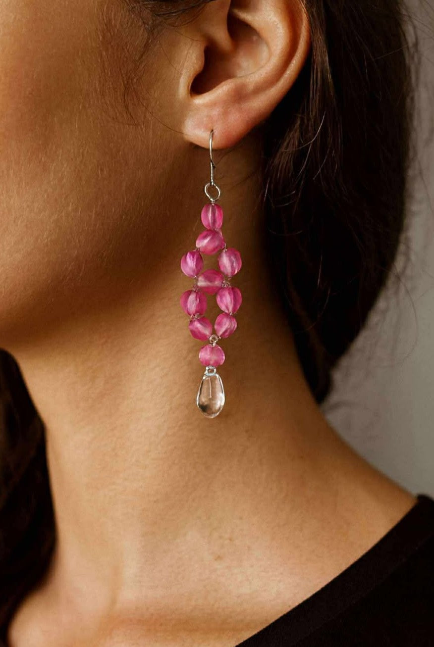 Sterling Silver with Pink Bead and Green Amethyst