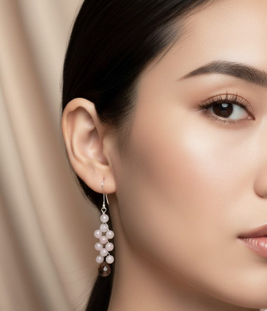 Sterling Silver Earrings with Pink Jade and Topaz