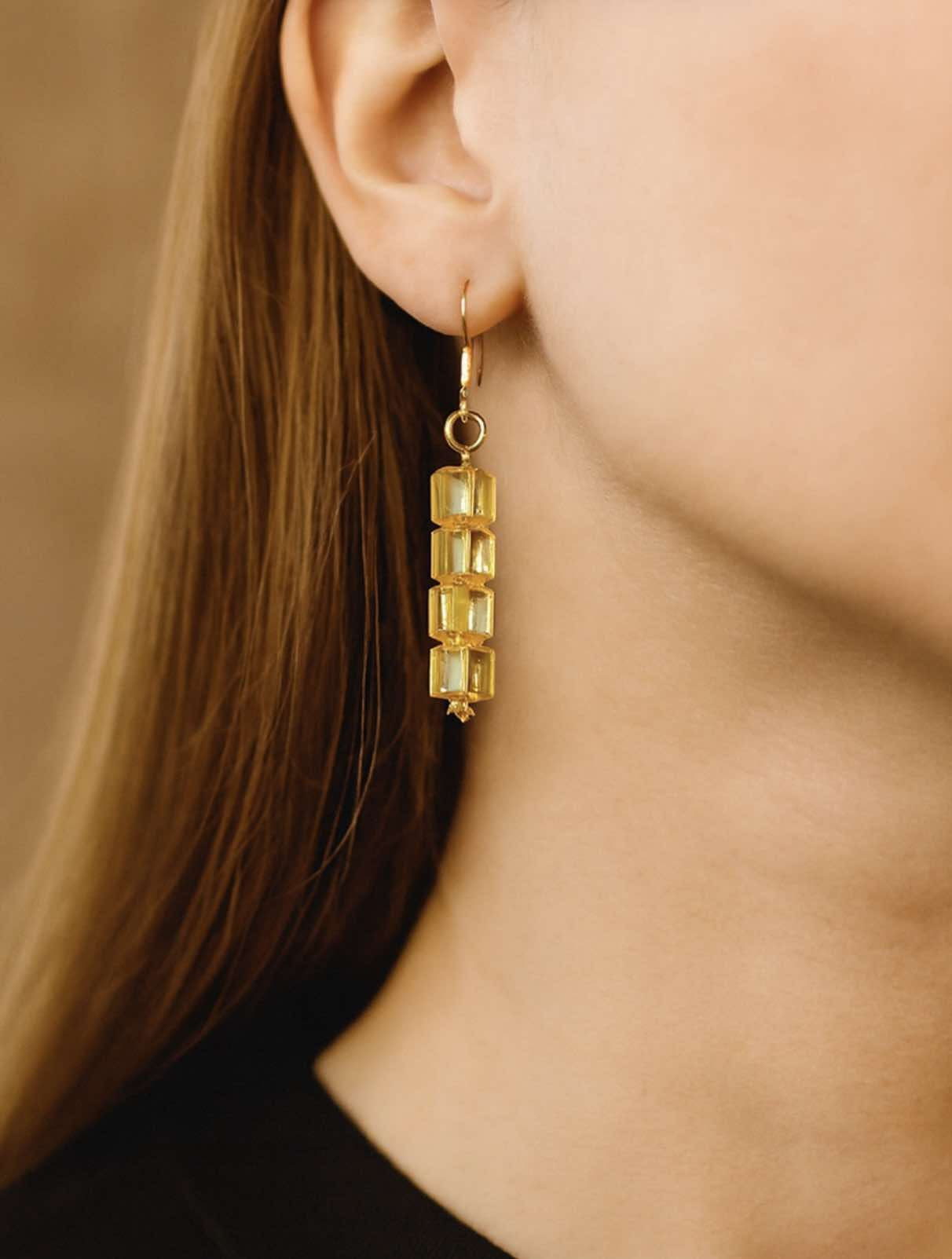 Sterling Silver Earrings with Square Yellow Swarovski Crystals