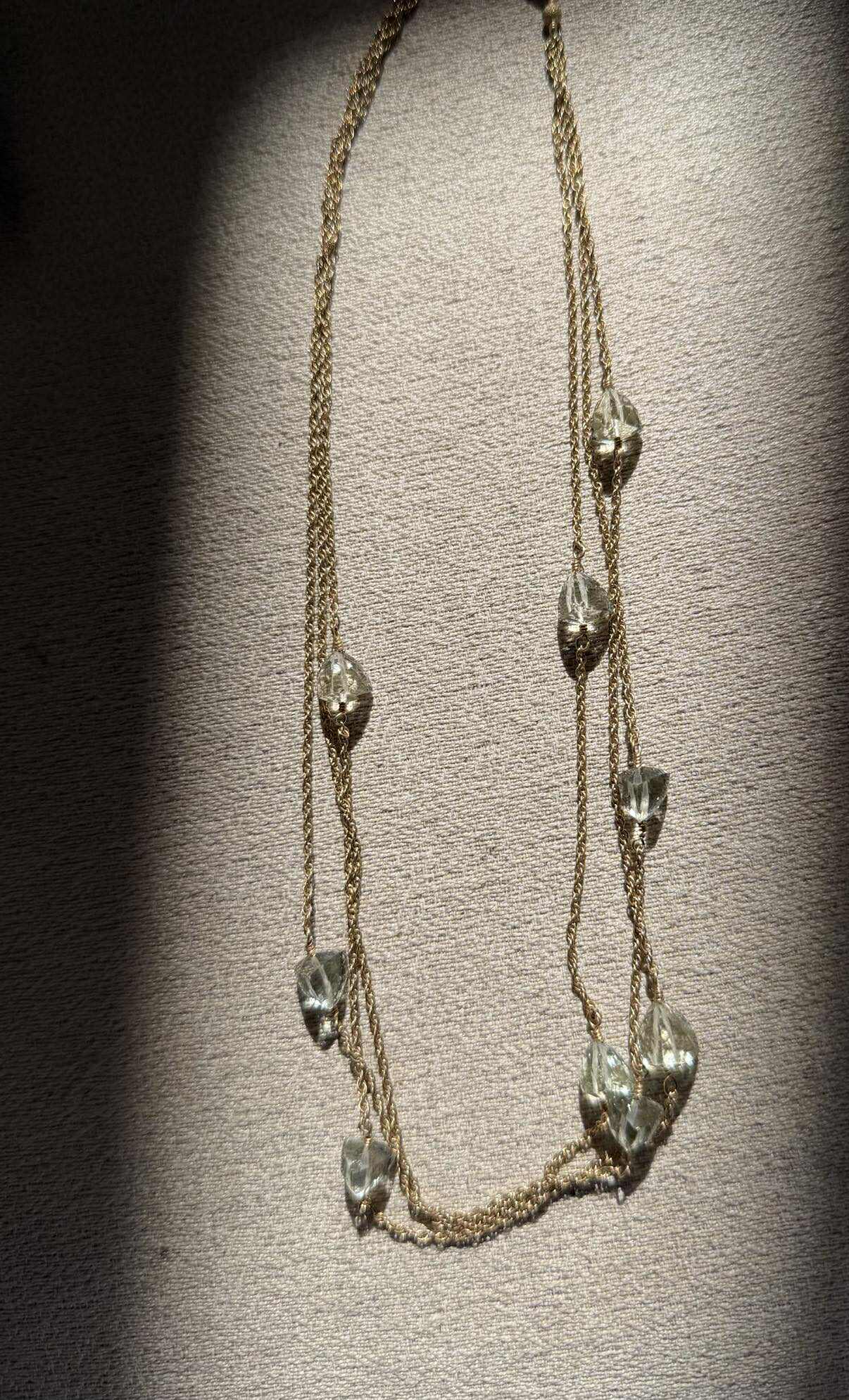 Triple Strand Green Amethyst Wire Wrapped 14K Gold Filled Chain