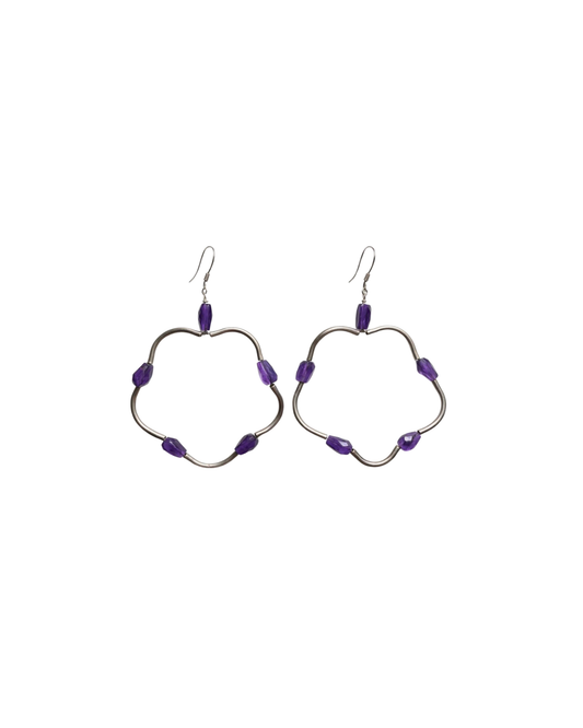 Thai Silver & Purple Amethyst Hoop Earrings
