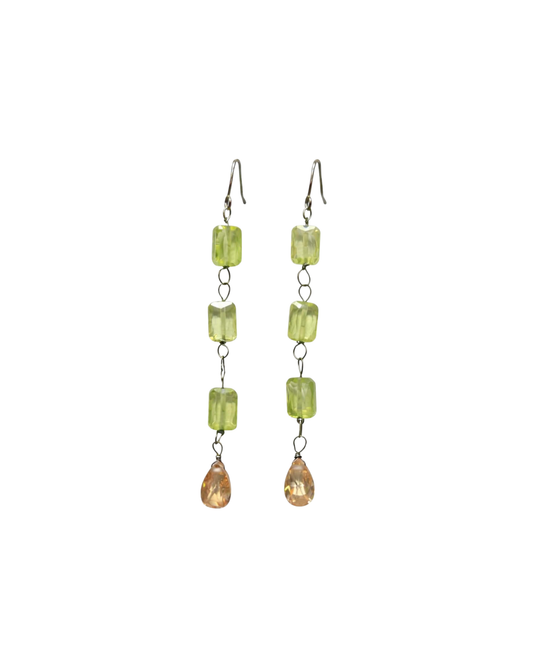 Sterling Silver Light Green & Peach CZ Drop Earrings
