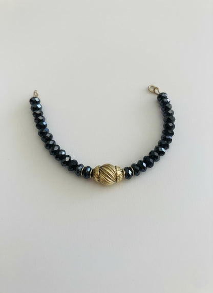 14K Gold Plated Bead with Black Crystals