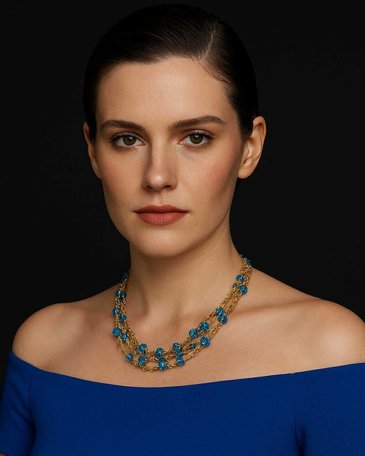 14K Gold Filled Necklace With Blue Swarovski Crystals