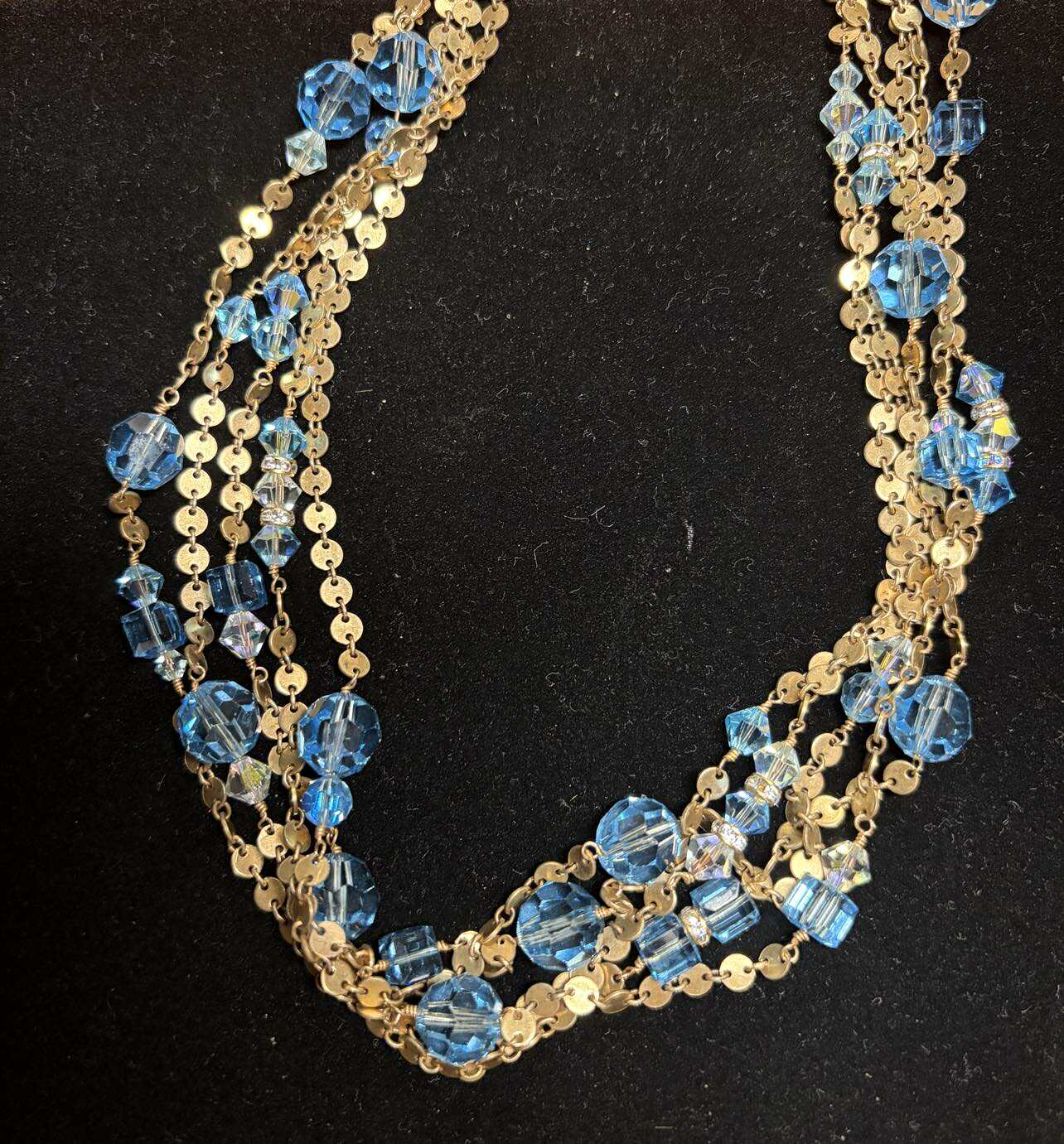 14K Gold Filled Necklace With Blue Swarovski Crystals