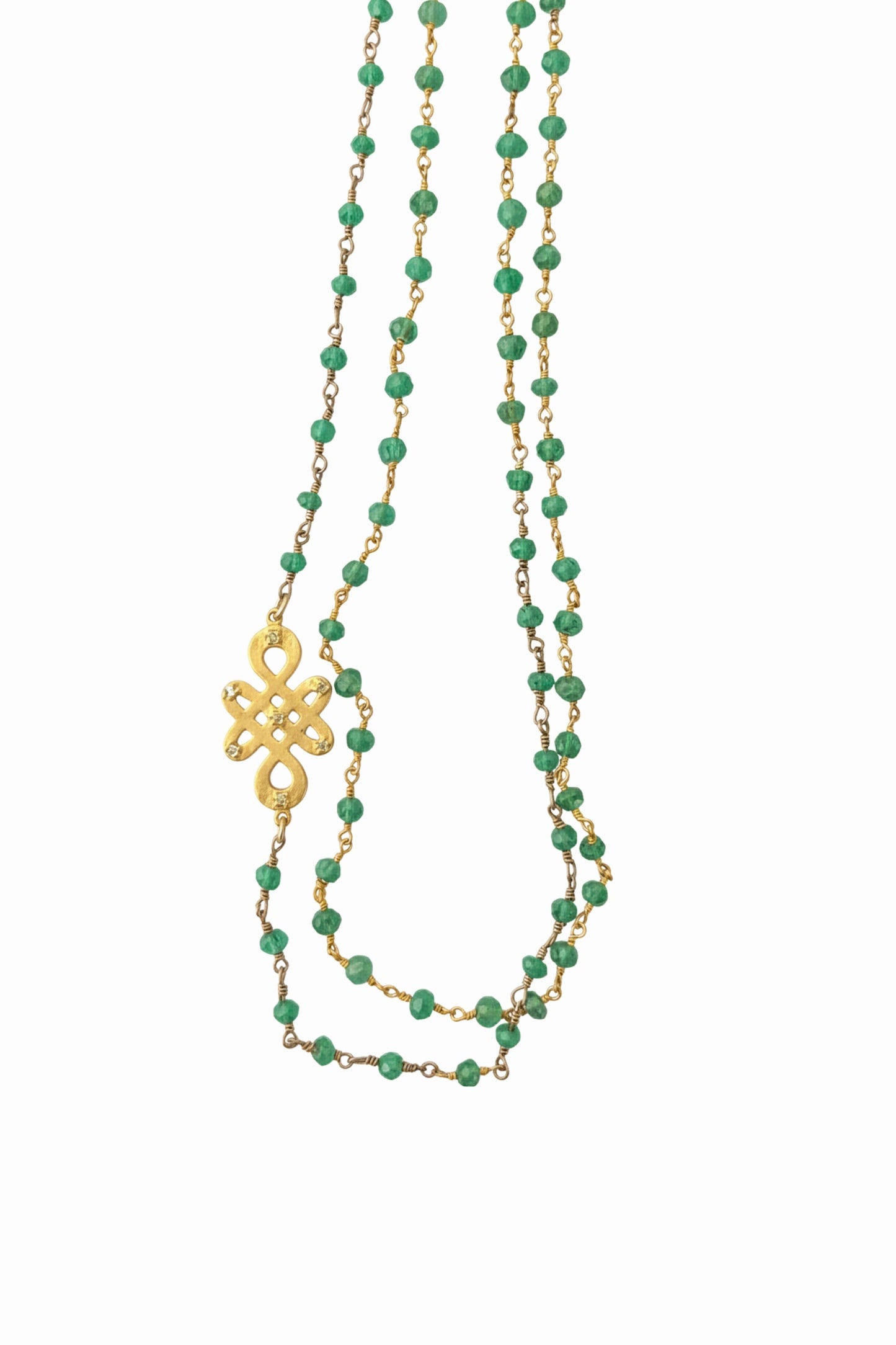 14K Gold Filled Wire Wrapped Emerald with Gold Filled Charm