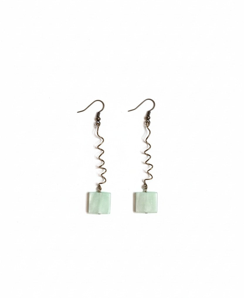 14K Gold Filled Wire and Green Stone Earrings