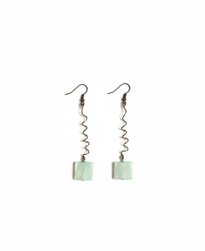 14K Gold Filled Wire and Green Stone Earrings