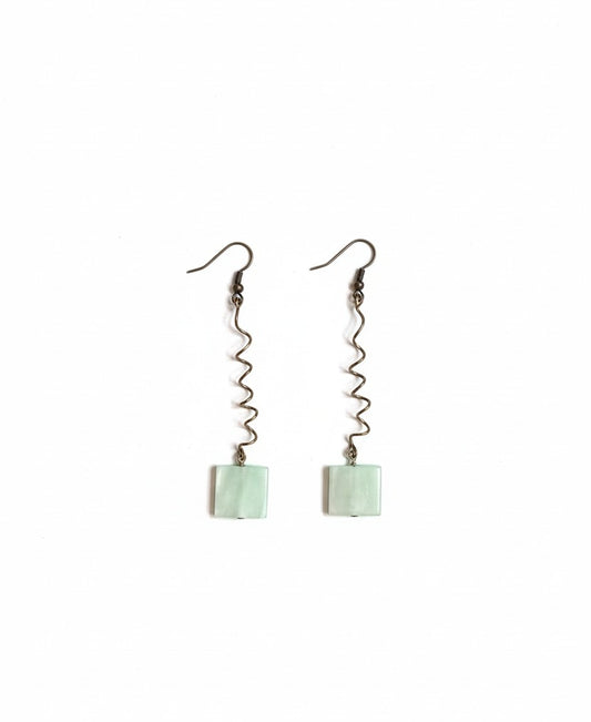 14K Gold Filled Wire and Green Stone Earrings