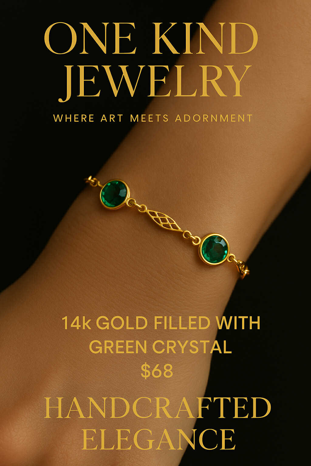 14K Gold Filled With Green Crystal