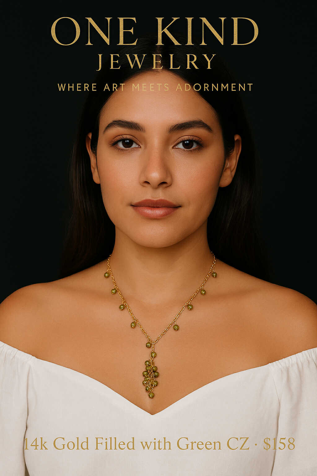 14K Gold Filled Necklace with Green CZ