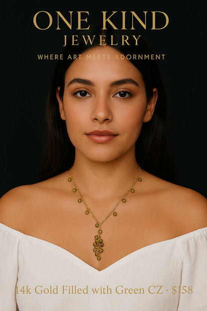 14K Gold Filled Necklace with Green CZ