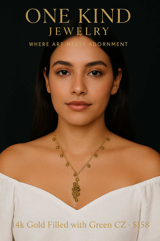 14K Gold Filled Necklace with Green CZ