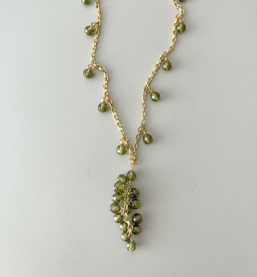 14K Gold Filled Necklace with Green CZ