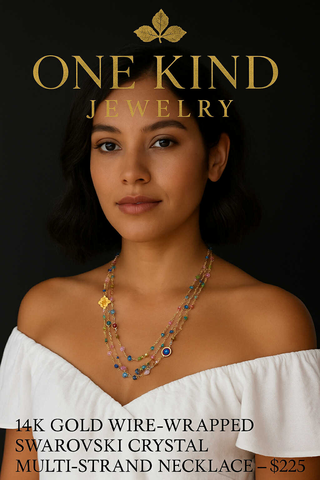 14K Gold Filled Wire Wrapped Swarovski Crystal Multi-Strand Necklace