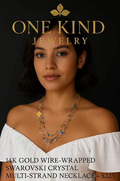 14K Gold Filled Wire Wrapped Swarovski Crystal Multi-Strand Necklace