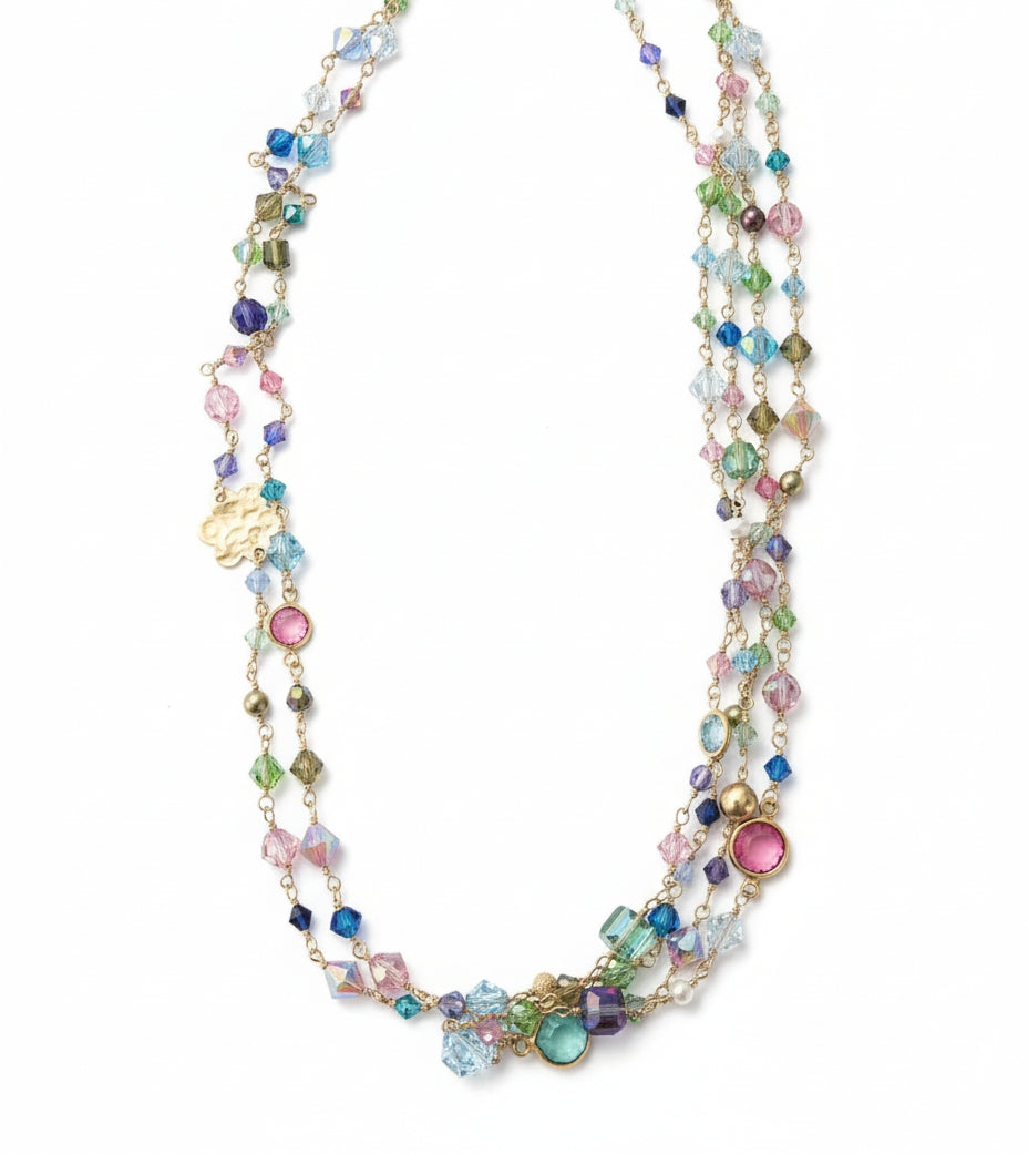 14K Gold Filled Wire Wrapped Swarovski Crystal Multi-Strand Necklace